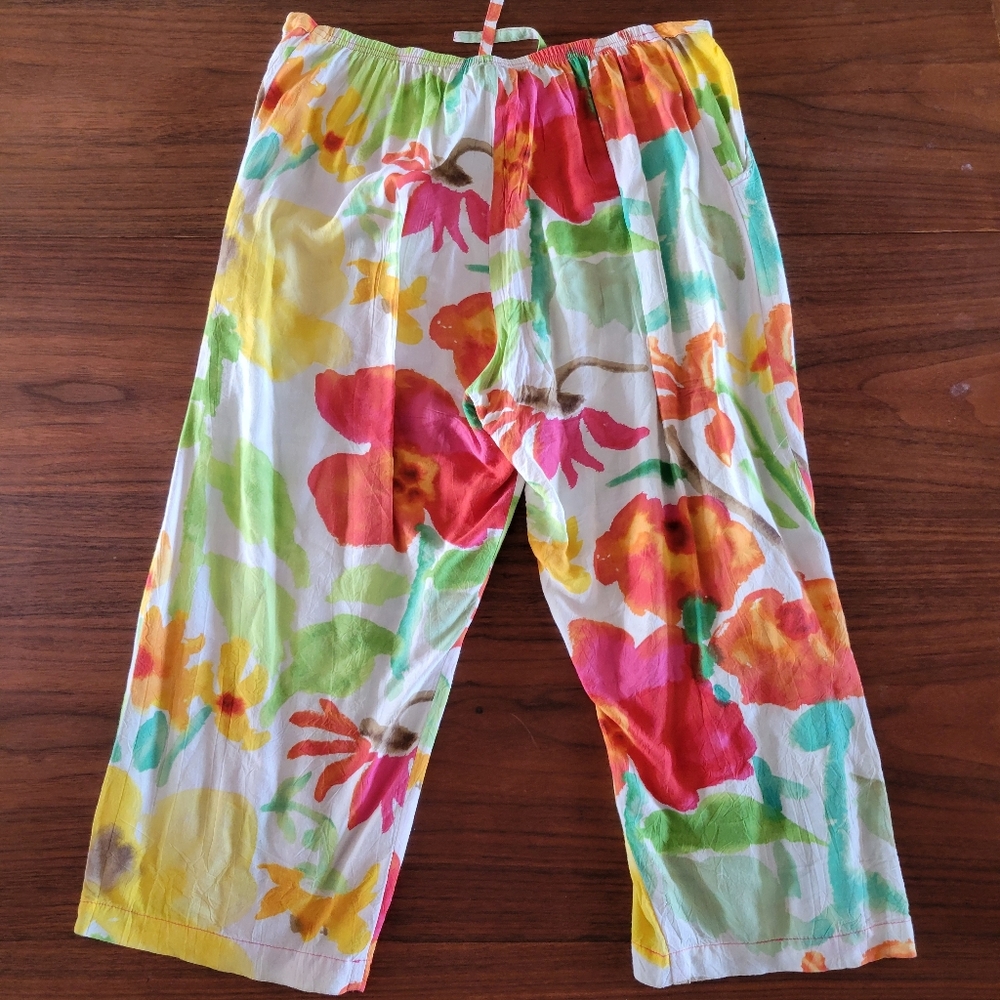 Jams World Top Pants Set Button Shirt Wide Leg Colorful Floral Farkas Womens L - Picture 10 of 12